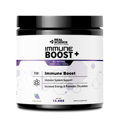 Real Science Nutrition Immune Boost Plus powder tub close-up for daily immune support