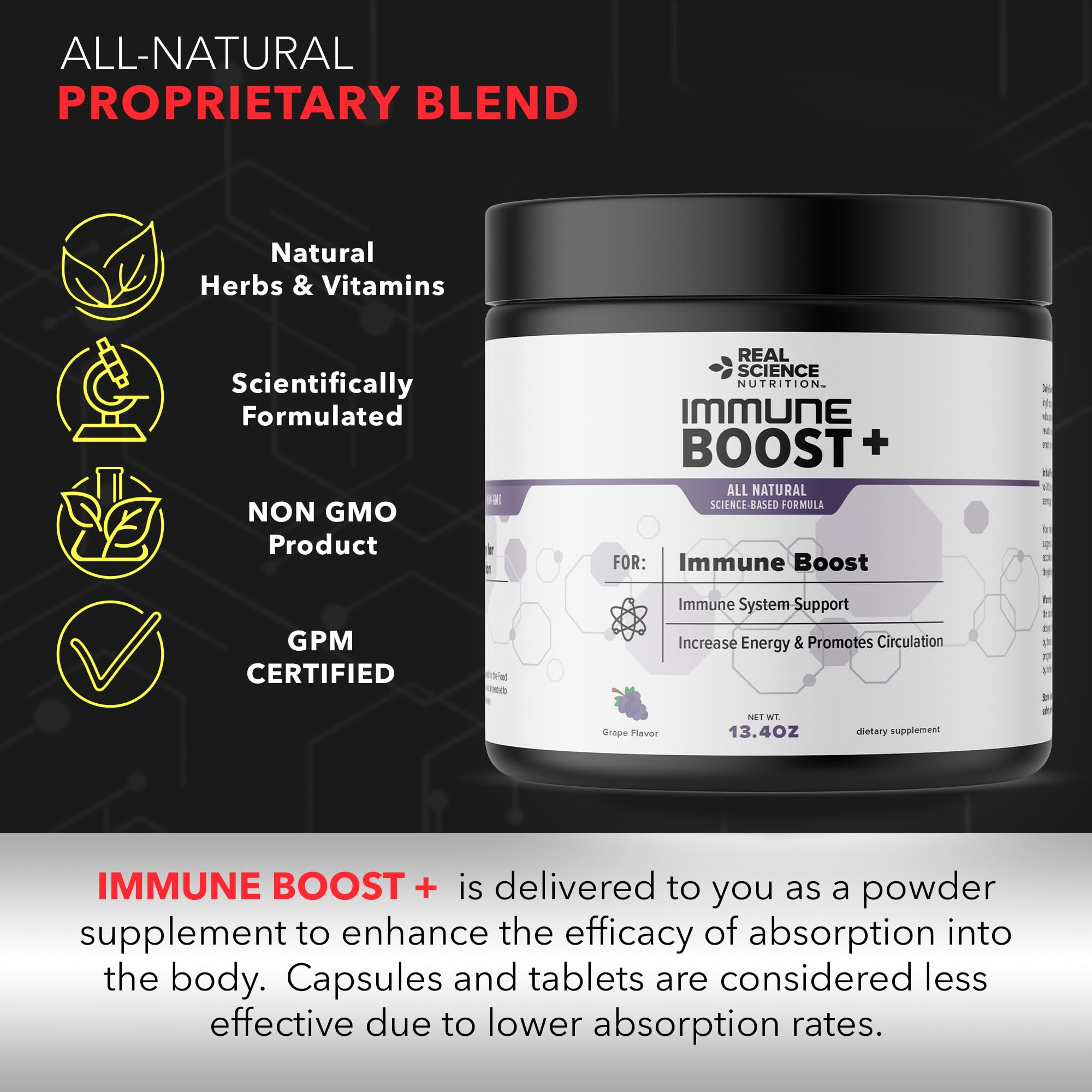 Real Science Nutrition Immune Boost Plus being stirred into a beverage