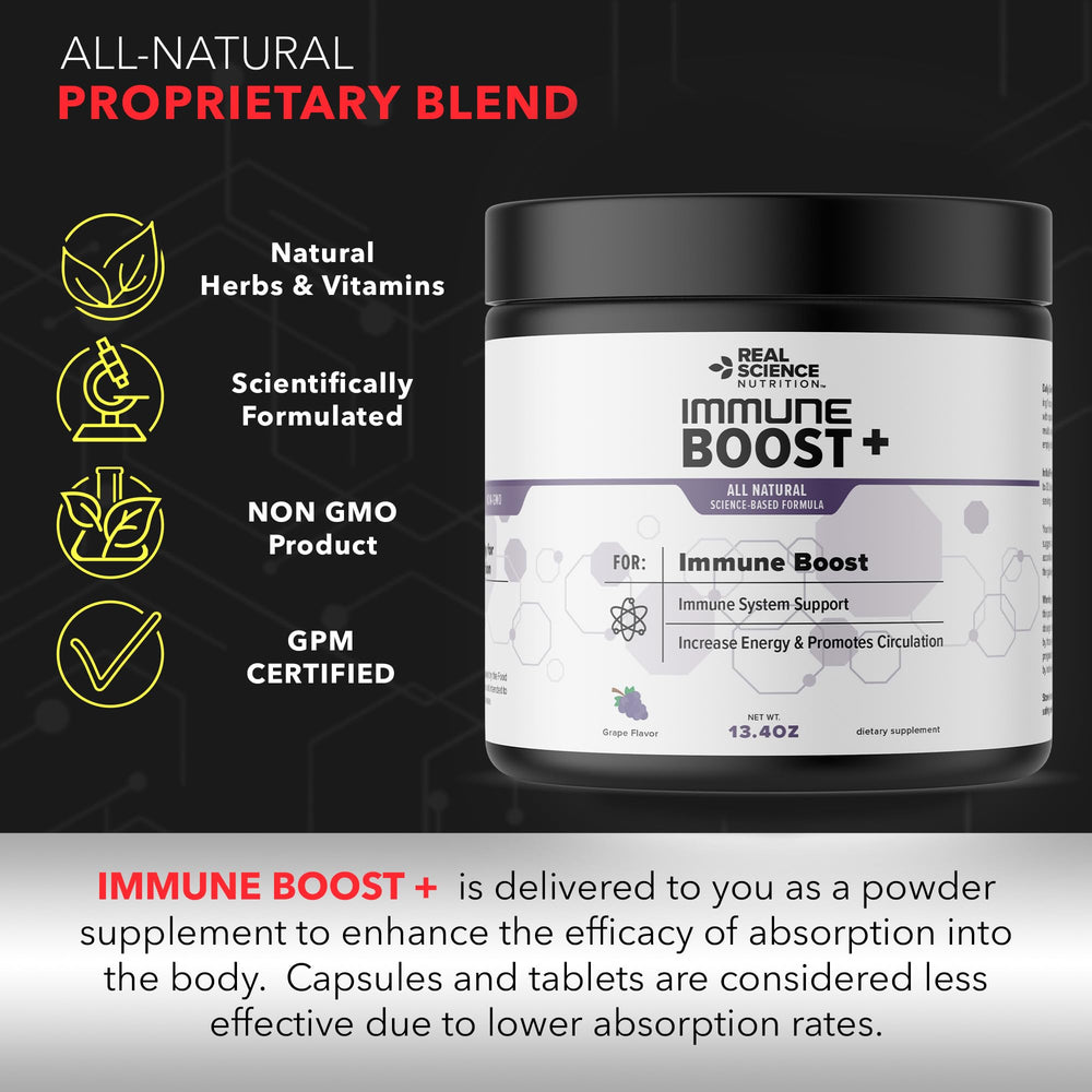 Real Science Nutrition Immune Boost Plus being stirred into a beverage