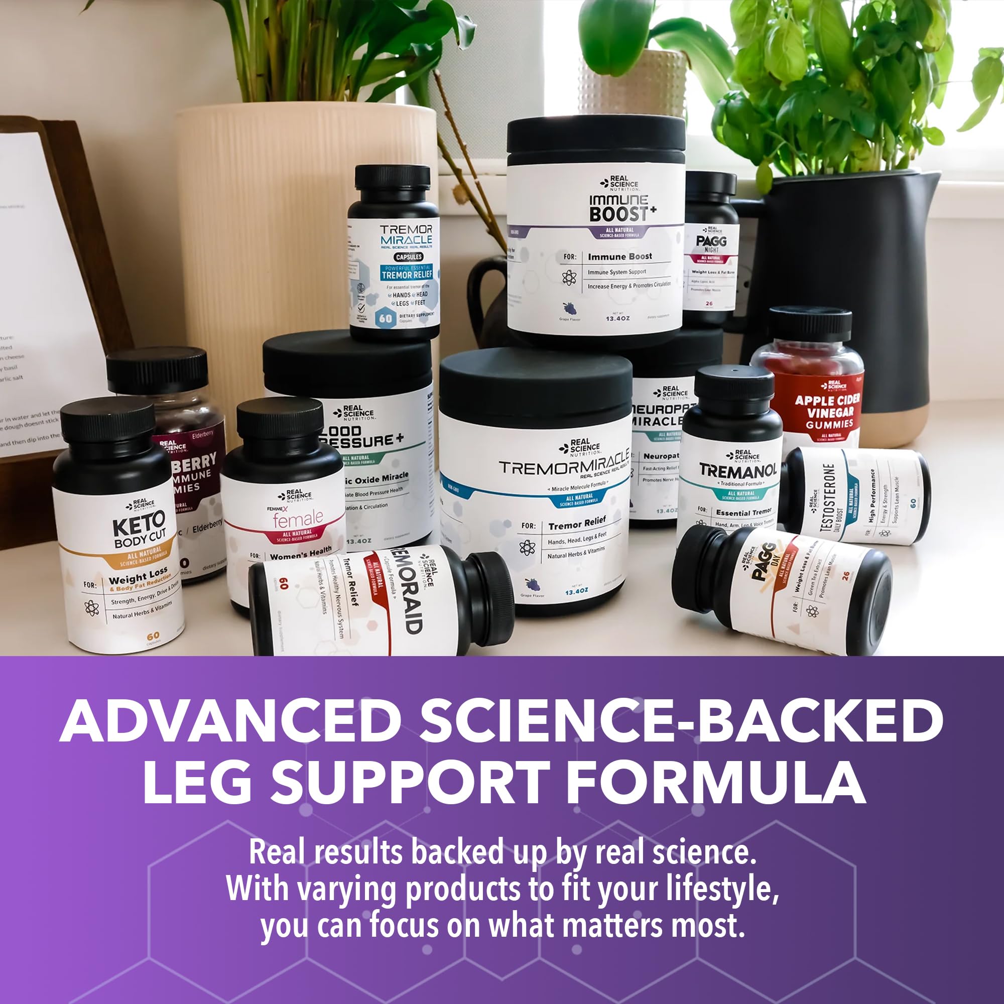Real Science Nutrition LegEase Miracle on bedside table invites a calmer sleep routine.