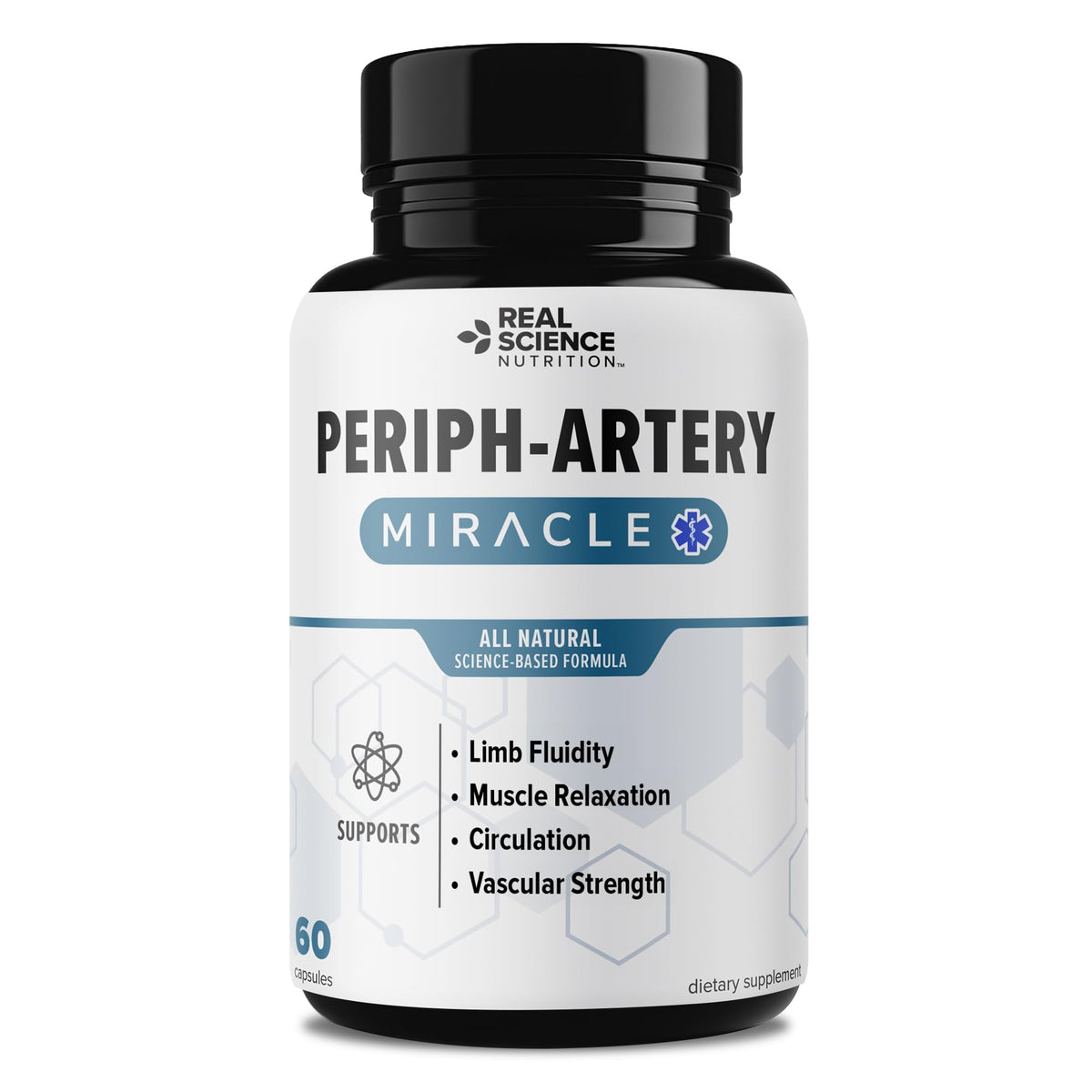 Real Science Nutrition PADM bottle on desk for daily circulation support.