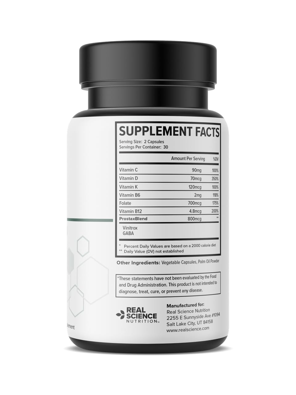 Real Science Nutrition Prostax Miracle bottle closeup highlighting compact design