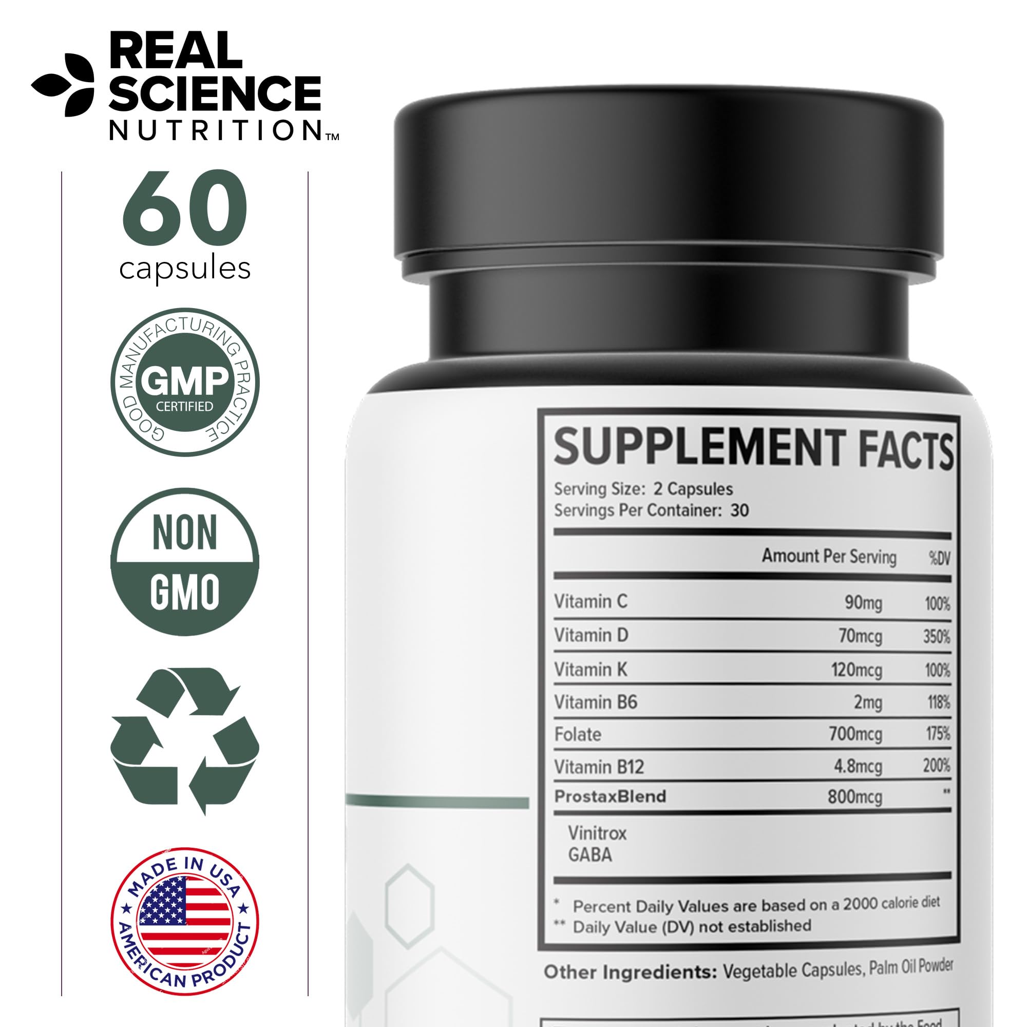 Real Science Nutrition Prostax Miracle bottle on bathroom counter for daily routines