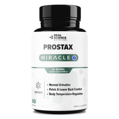 Real Science Nutrition Prostax Miracle bottle on desk showing convenient daily use