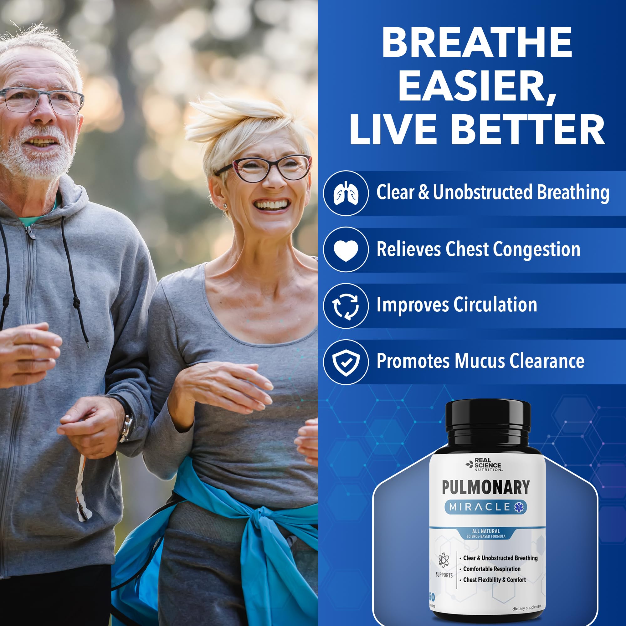 Real Science Nutrition Pulmonary Miracle capsules closeup shows smooth texture for easy intake