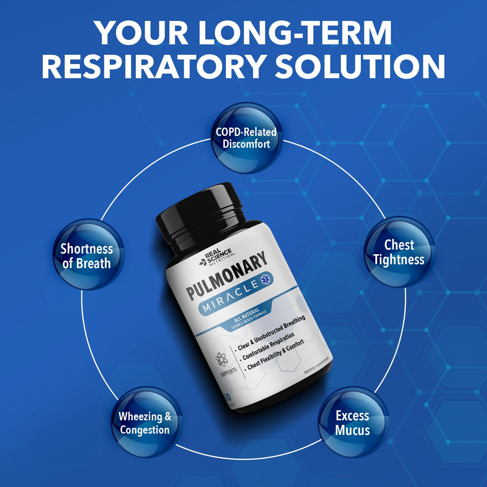 Real Science Nutrition Pulmonary Miracle label highlights GMP quality and non-GMO formula
