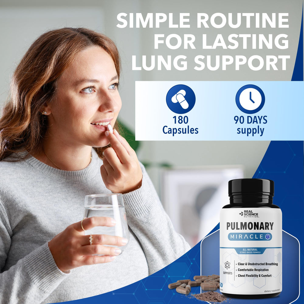 Real Science Nutrition Pulmonary Miracle packaging shown for convenient daily use