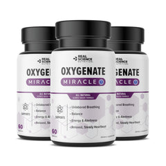 Real Science Oxygenate Miracle bottle and capsules support comfortable breathing and energy.