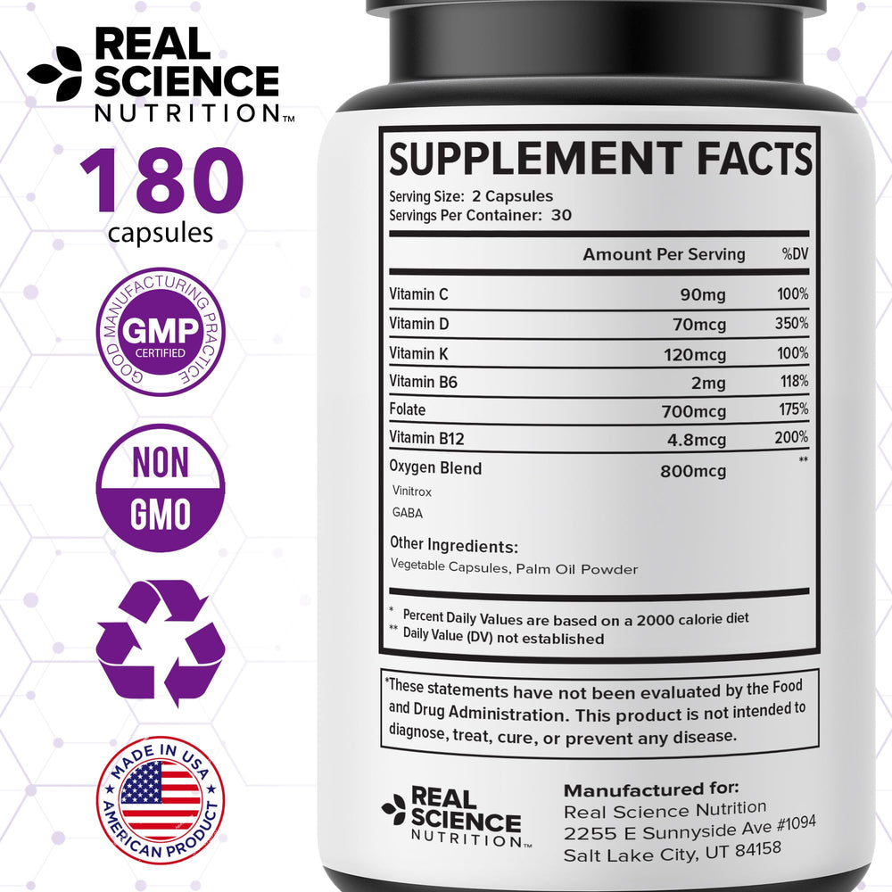 Real Science Oxygenate Miracle USA-made facility badge conveys quality standards.