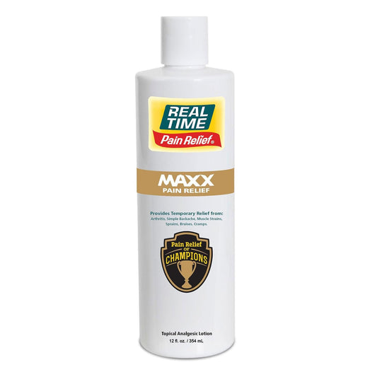 Real Time Pain Relief MAXX bottle front view for ready-to-use relief.