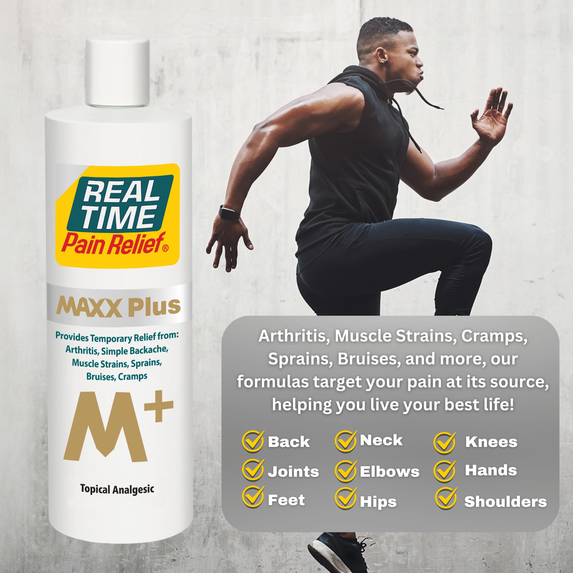 MAXX Plus on the shoulder demonstrating quick-absorbing, non-greasy relief potential.