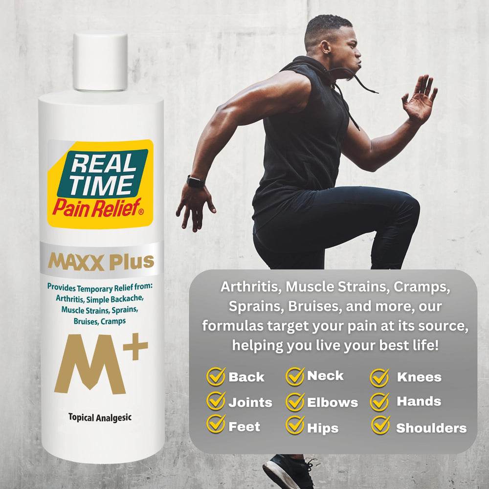 MAXX Plus on the shoulder demonstrating quick-absorbing, non-greasy relief potential.
