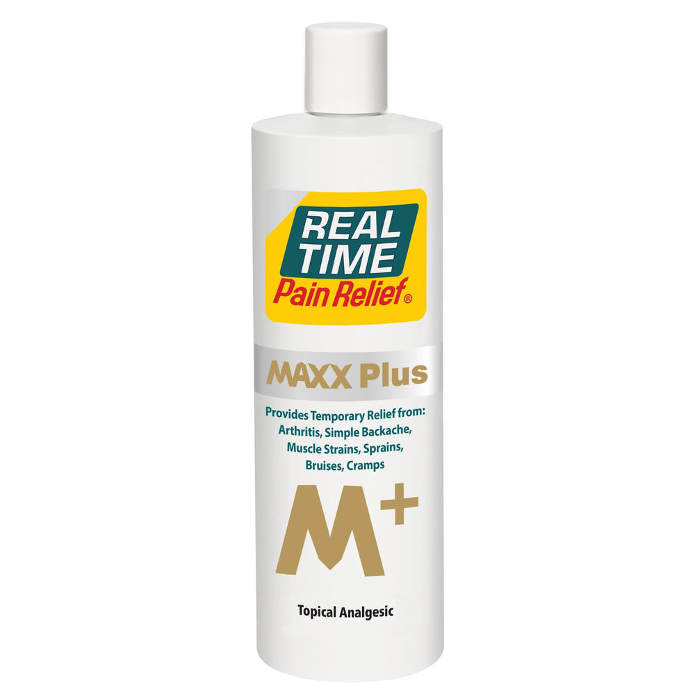 Real Time Pain Relief MAXX Plus bottle with hemp oil for targeted muscle and joint relief.