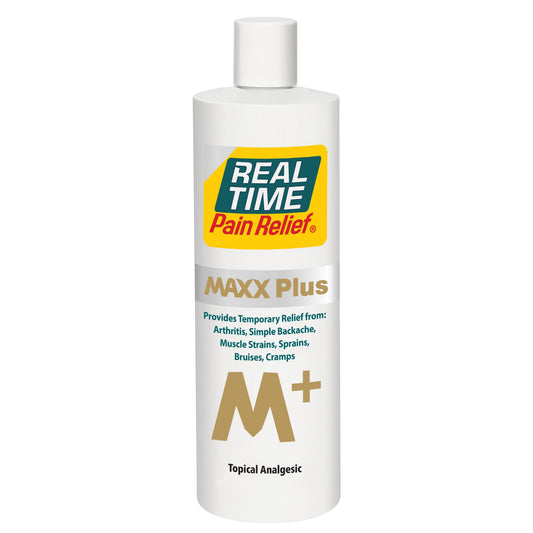 Real Time Pain Relief MAXX Plus bottle with hemp oil for targeted muscle and joint relief.