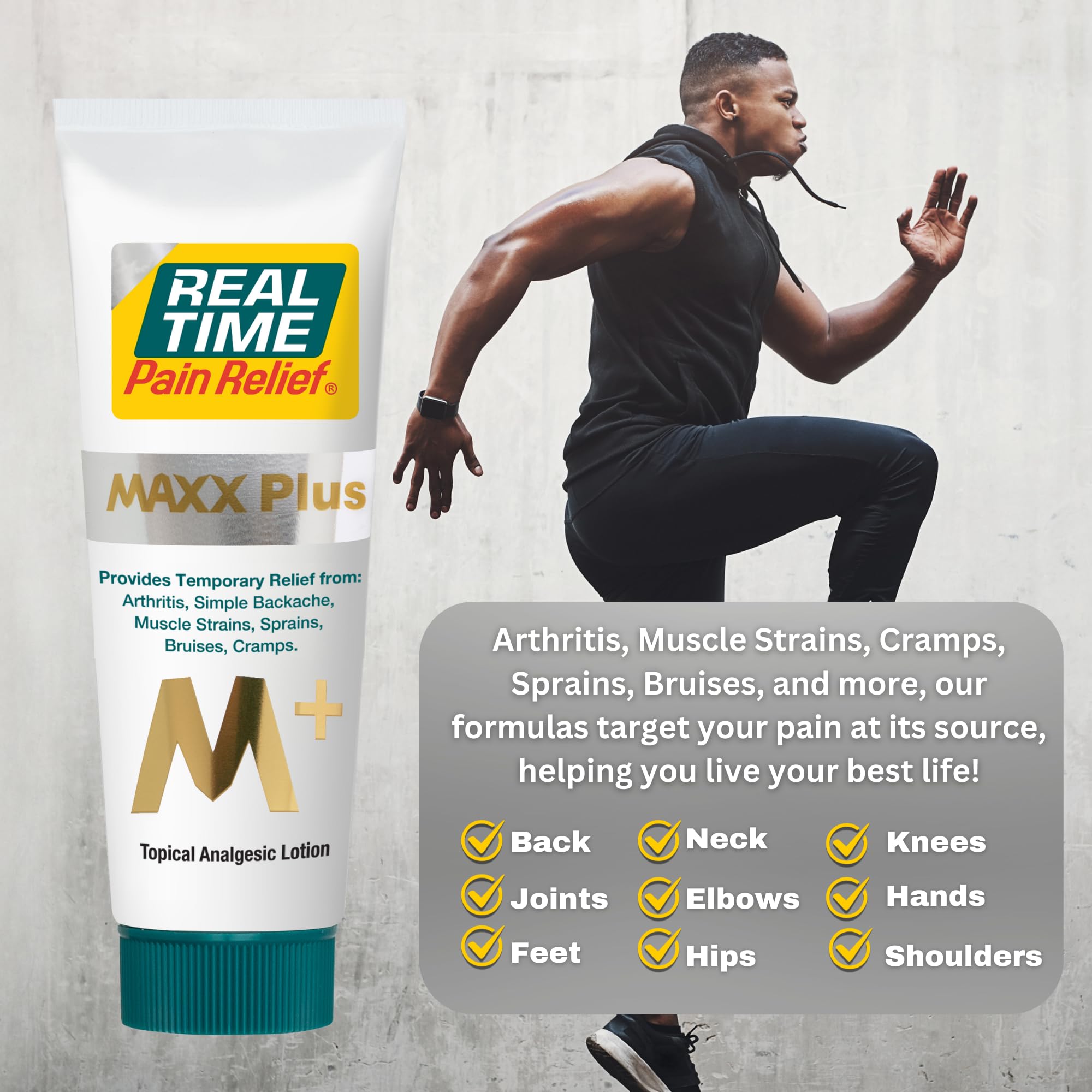 Real Time Pain Relief MAXX Plus hemp oil blend label supports deeper relief.