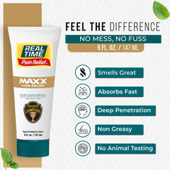 Real Time Pain Relief MAXX texture application showing smooth absorption