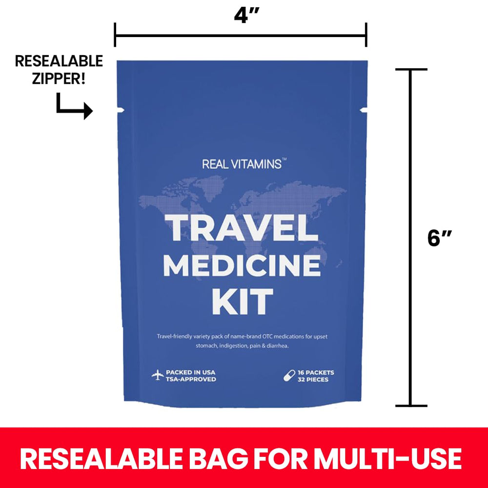 Real Vitamins travel kit TSA-approved packaging fits carry-ons.