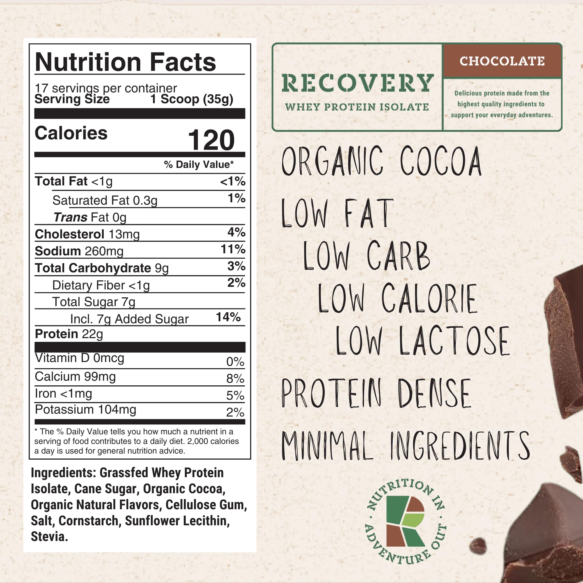 Realand grass-fed chocolate whey isolate bag ready for smooth shakes.