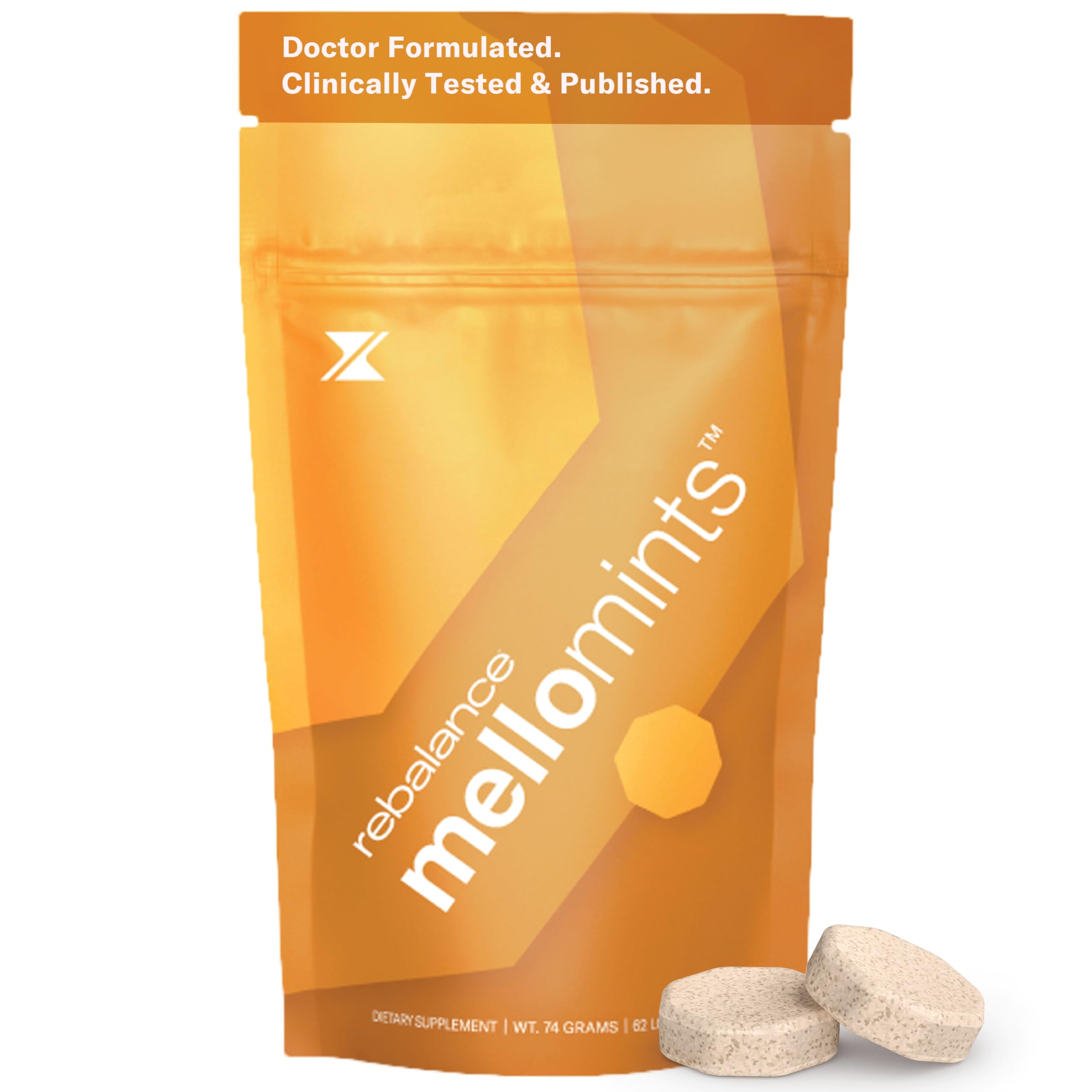 Rebalance Mellomints bottle front for daily calm and focus on the go.