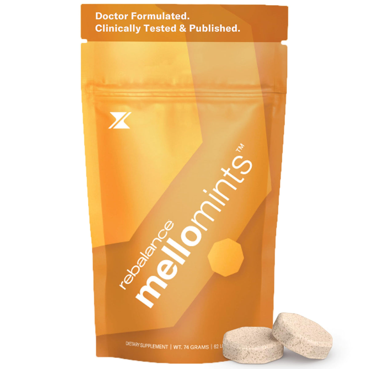 Rebalance Mellomints bottle front for daily calm and focus on the go.