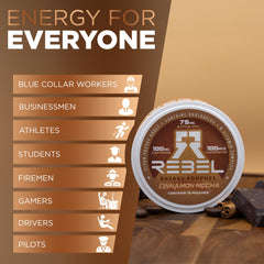 Rebel Supplements Nootropic Energy Cinnamon Mocha pouch on surface for portable energy.