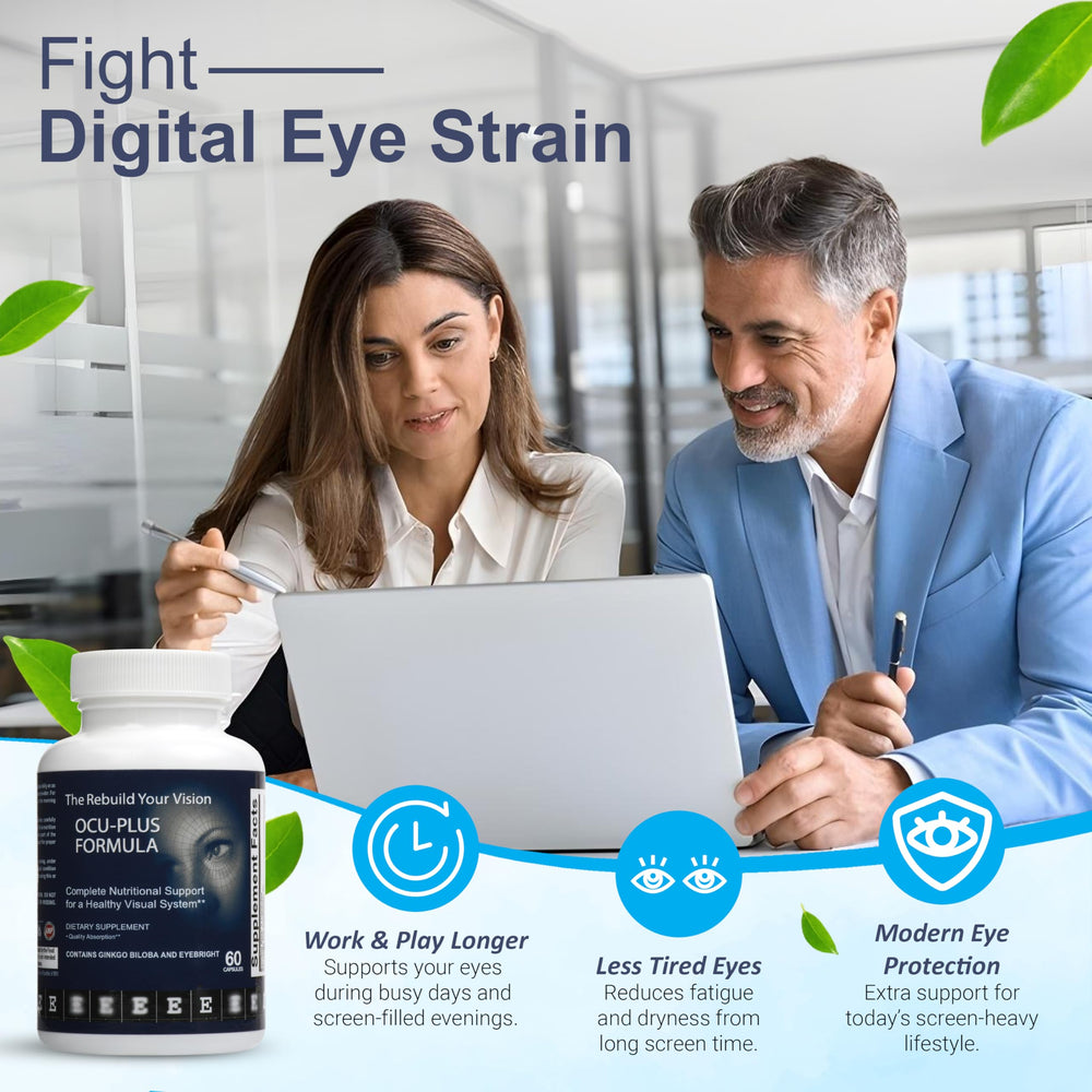 Rebuild Your Vision Ocu-Plus on a shelf for daily eye support.
