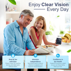 Ocu-Plus bottle beside reading glasses for daily eye support.