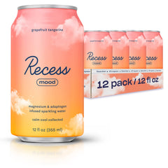 Recess Mood magnesium drink bottle front view with grapefruit tangerine flavor for relaxation.