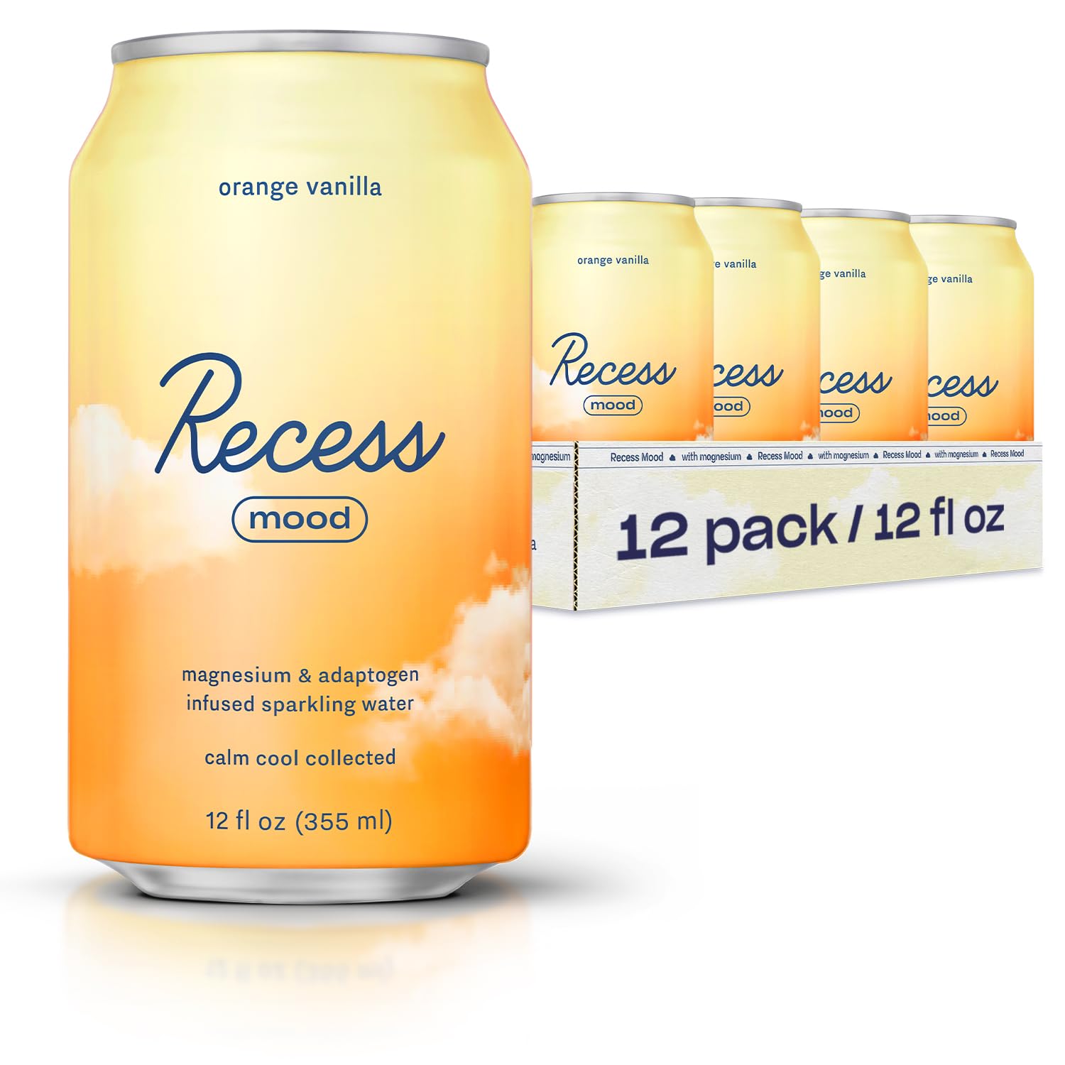 Recess Mood orange vanilla bottle invites a calming moment to unwind after work.