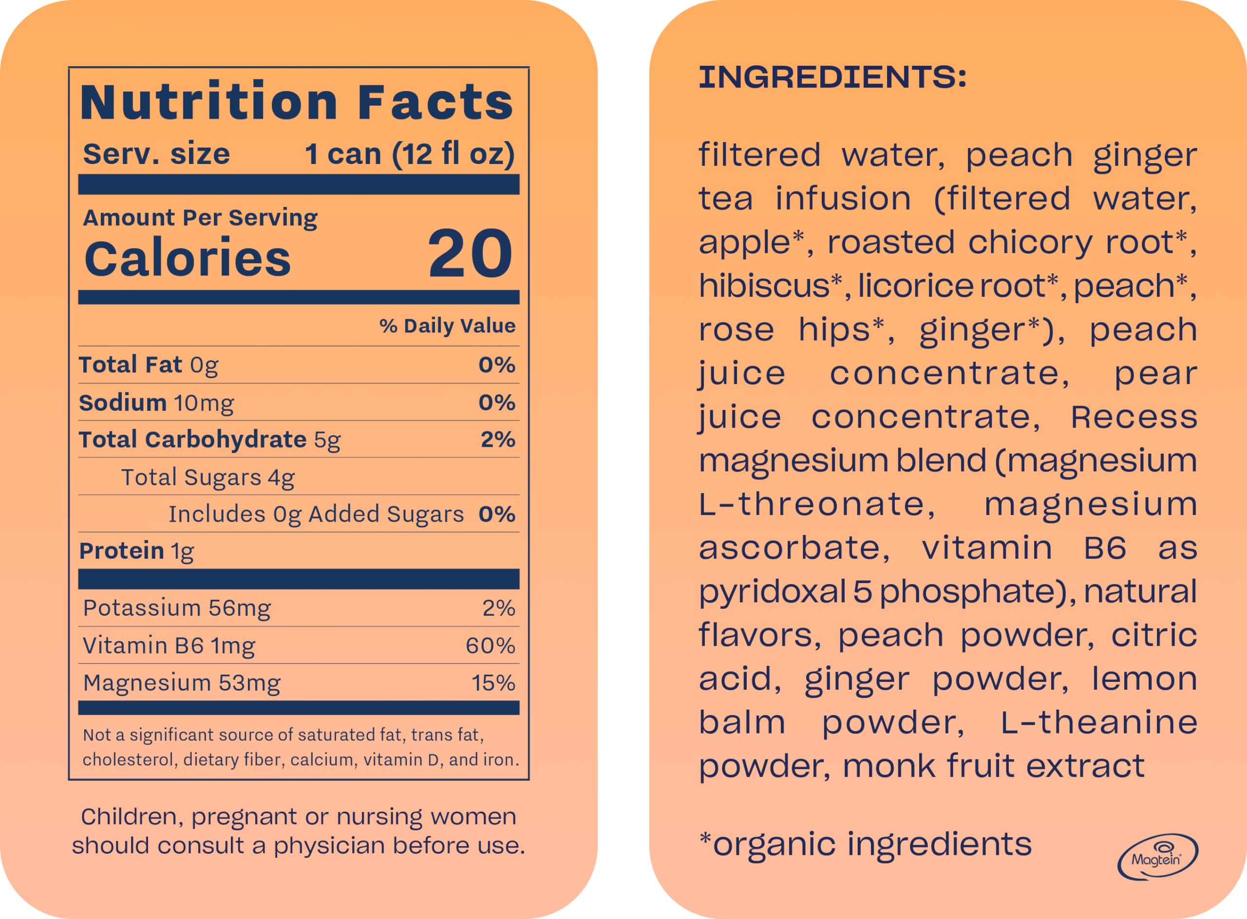 Recess Mood Peach Ginger label closeup highlighting natural fruit flavors