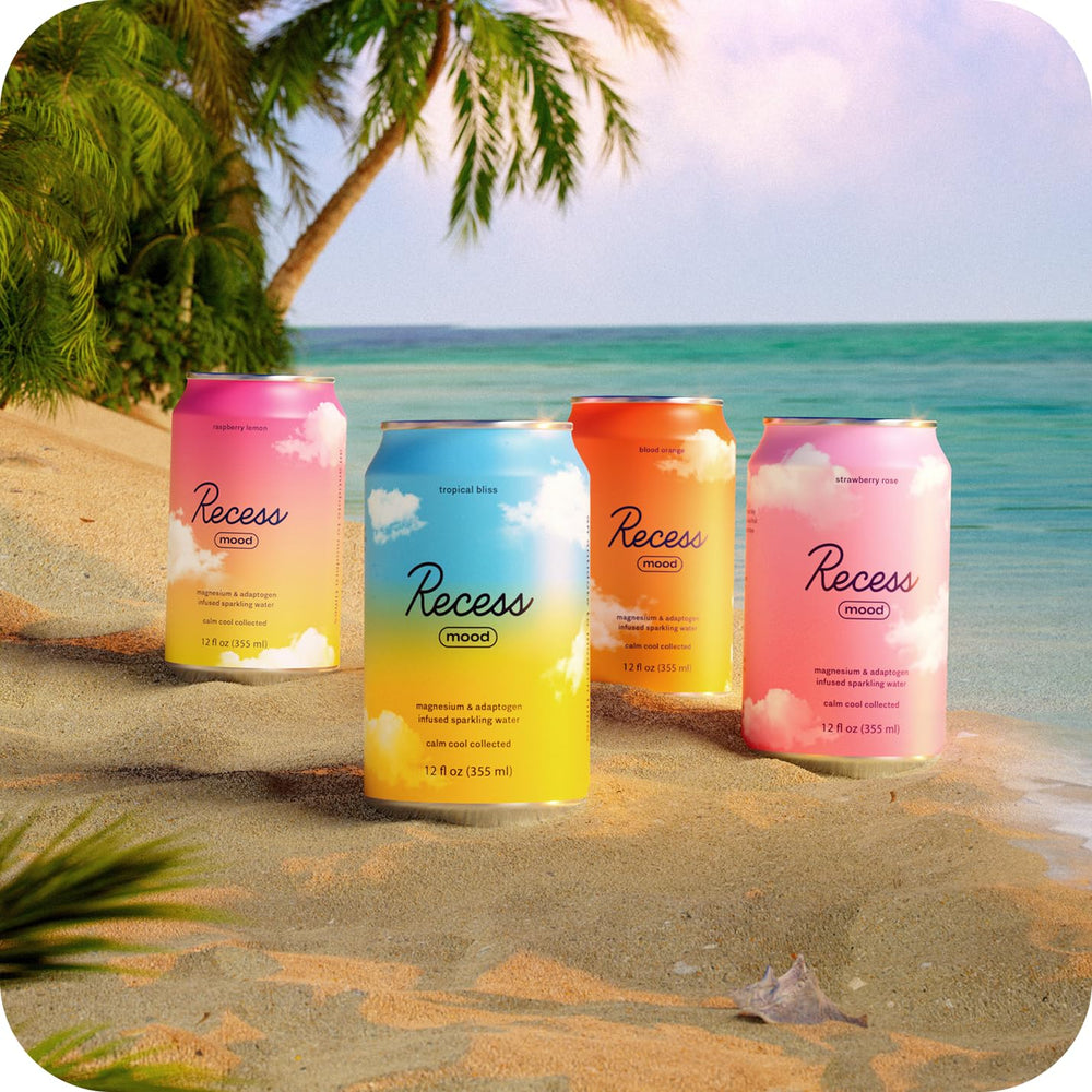 Recess Mood Strawberry Rose bottle, vibrant label for relaxation.