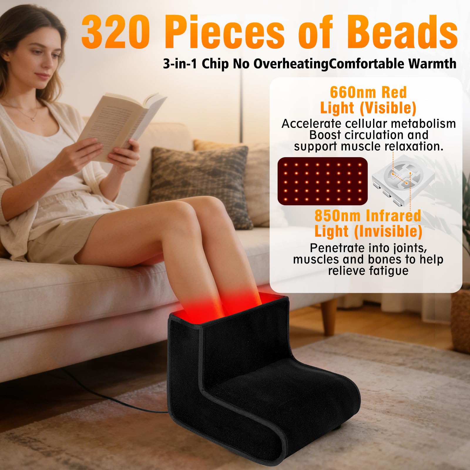 Red Light Therapy for Feet showing dual-wavelength LEDs