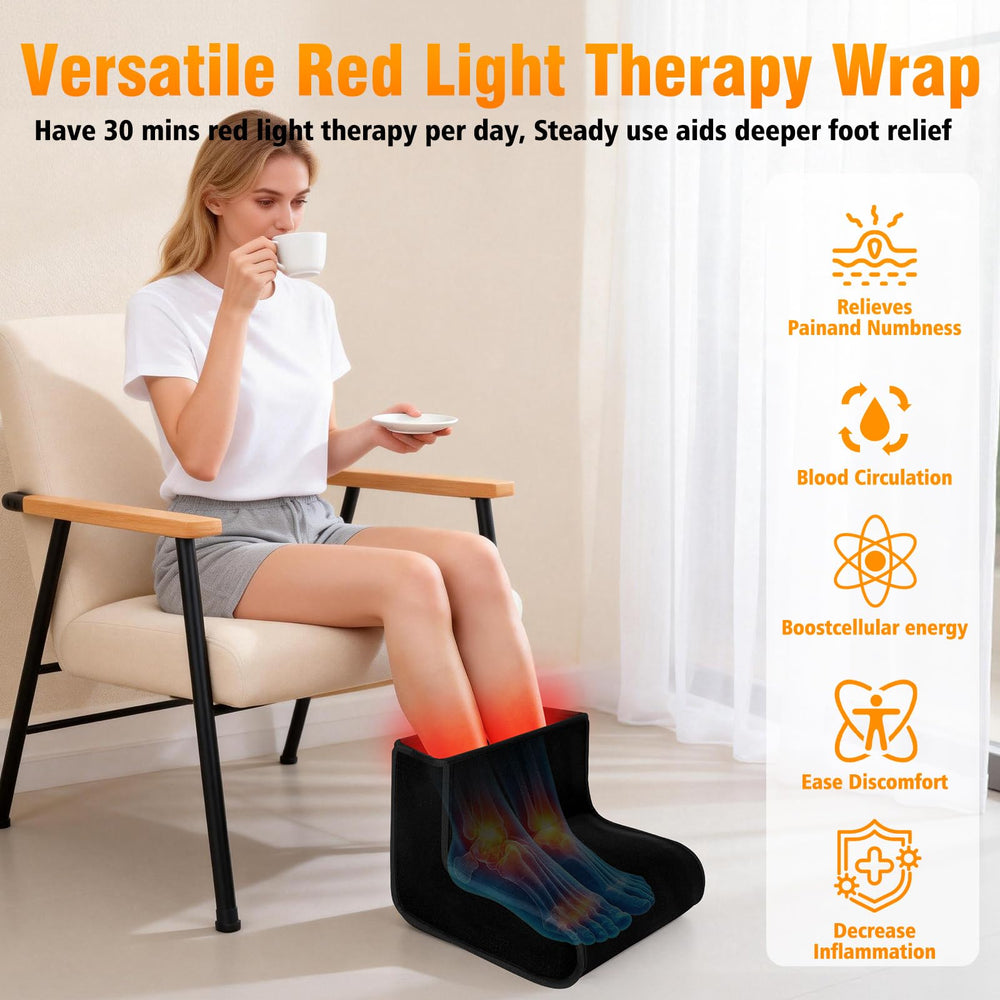 Red Light Therapy for Feet featuring a smart controller with adjustable brightness