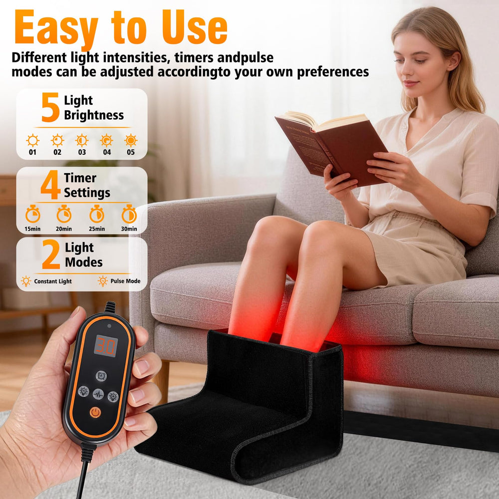 Red Light Therapy for Feet illustrating a 15–30 minute timer