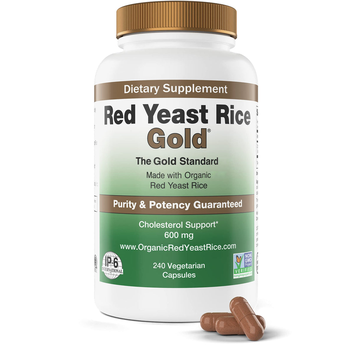 Red Yeast Rice Gold bottle and capsules for easy daily use.