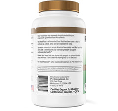 Label shows Organic Certification and Non-GMO verification for Red Yeast Rice Gold.