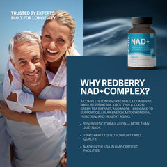 Redberry NAD Plus box indicating gluten-free and seed-oil free.