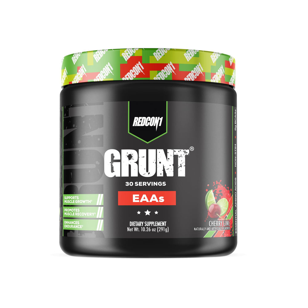 REDCON1 Grunt EAAs Cherry Lime bottle showcases a post-workout recovery option