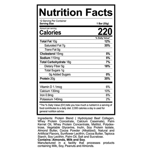 REDCON1 MRE Bar nutrition label shows high protein content