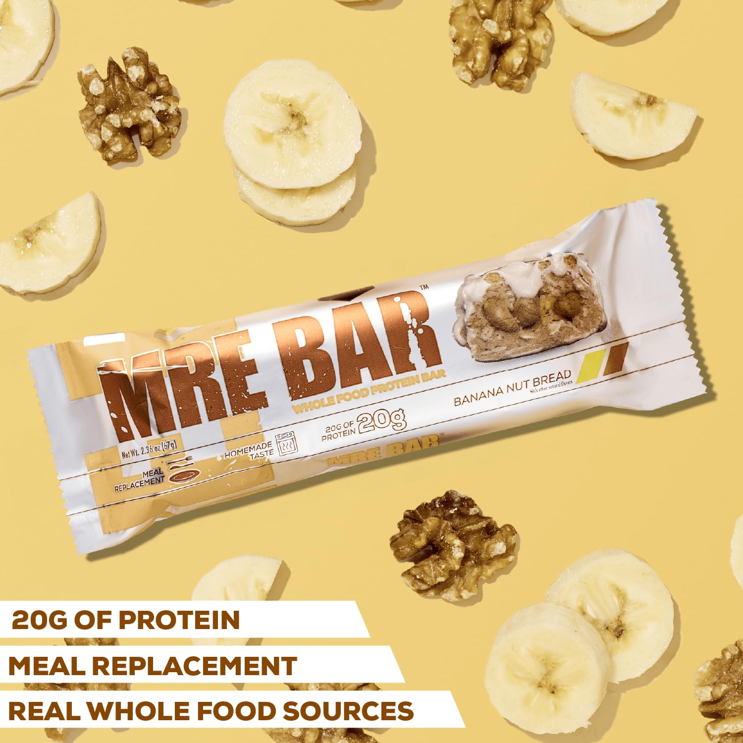 Redcon1 MRE Bar German Chocolate Cake nutrition panel, shows low sugar and balanced macros.
