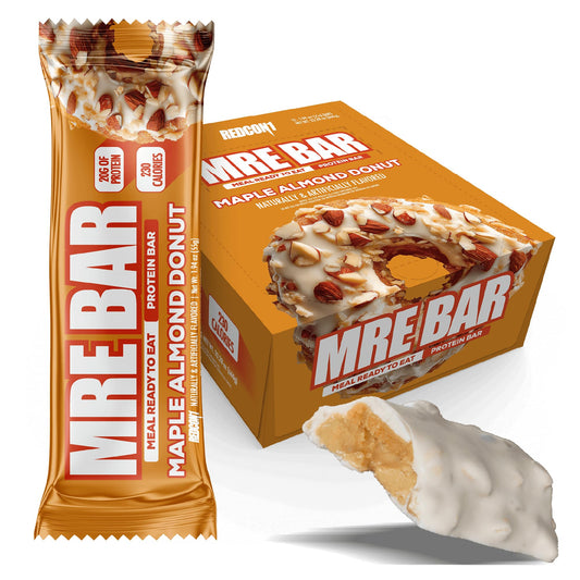 REDCON1 MRE Bar Maple Almond Donut packaging front for on-the-go meals.