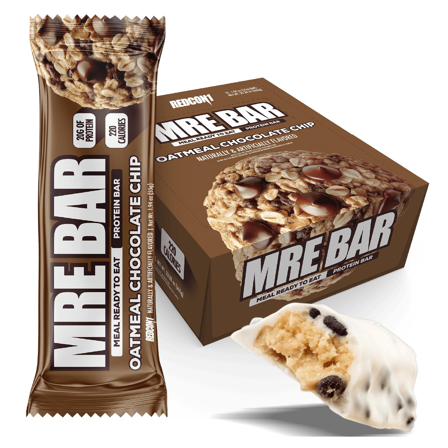 REDCON1 MRE Bar packaging highlights a high-protein breakfast option for on-the-go meals.