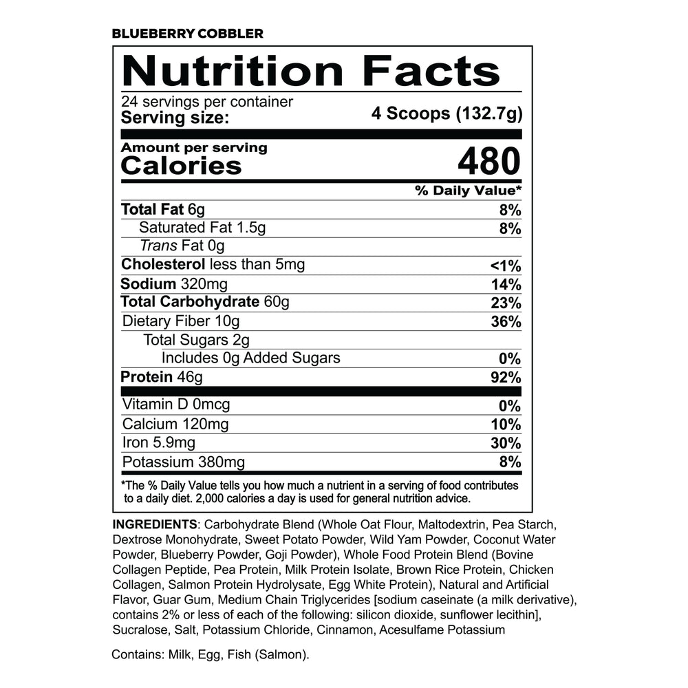 Redcon1 MRE Blueberry Cobbler scoop with powder for protein boost