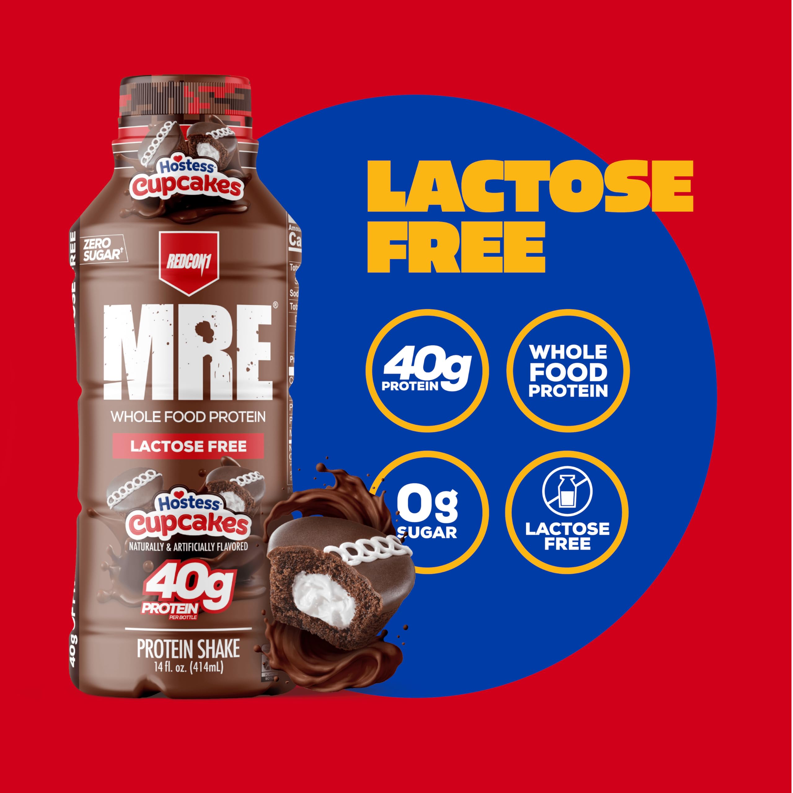 REDCON1 MRE Hostess Cupcakes pack shot emphasizing 12-pack convenience.