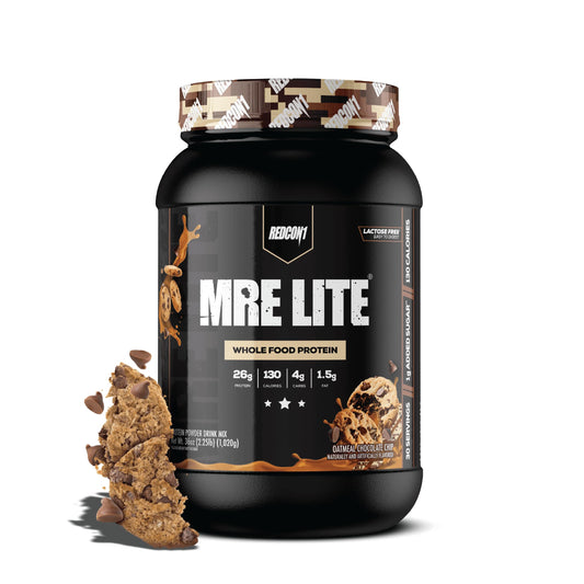 REDCON1 MRE LITE bottle front showing lactose-free whole-food protein option.