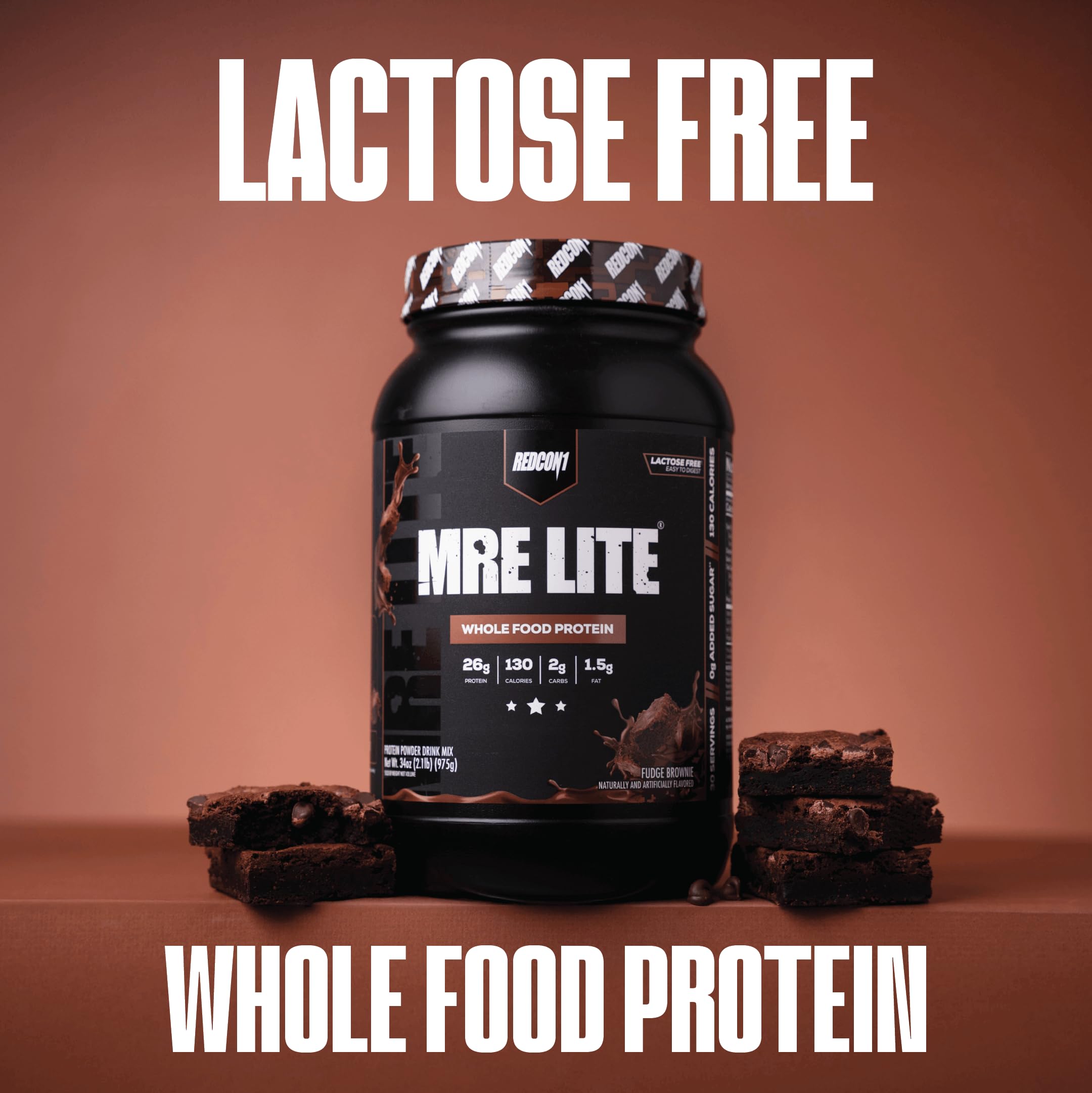 REDCON1 MRE LITE fudge brownie serving, delicious texture with protein support.