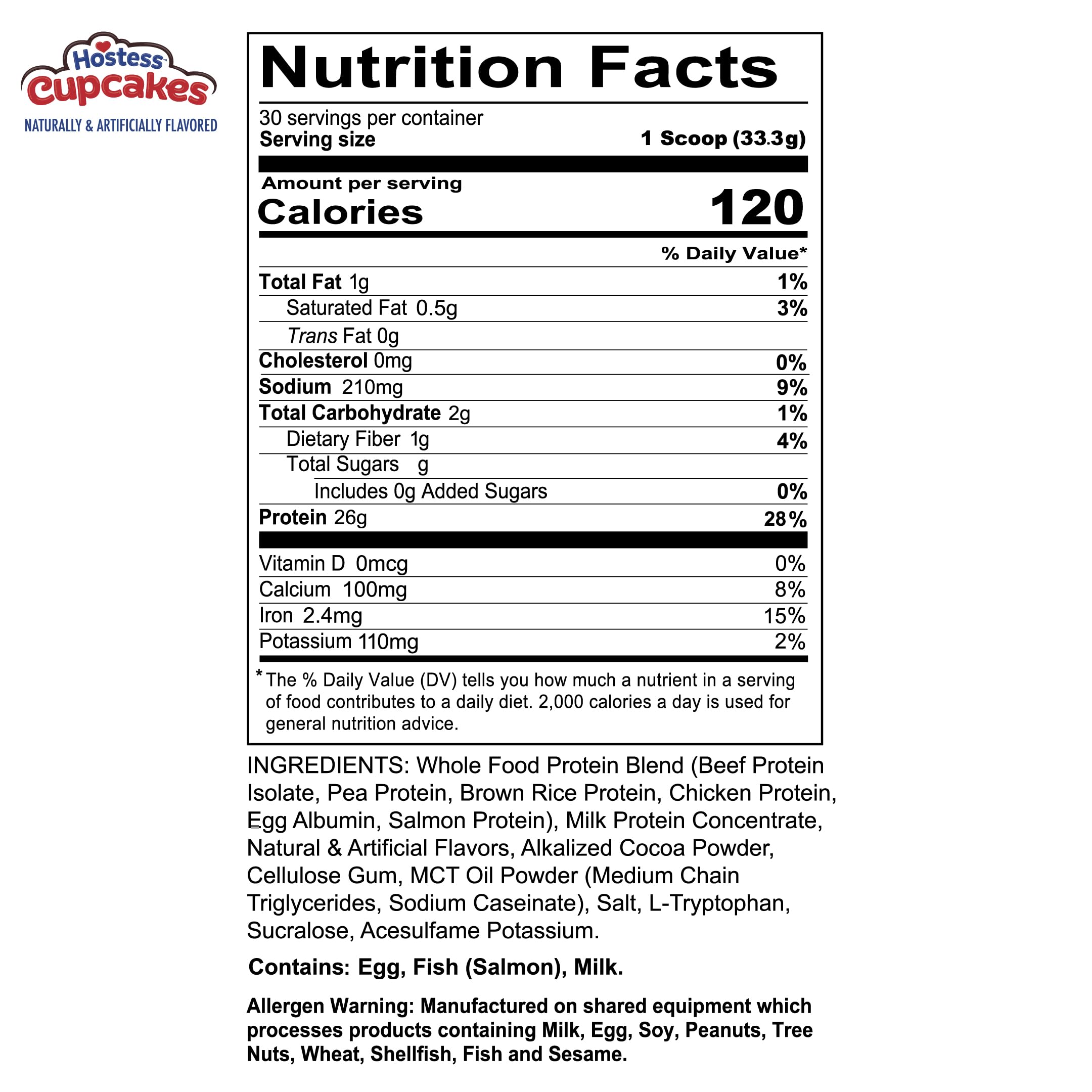 REDCON1 MRE Lite Hostess Cupcakes label—24g protein per serving with low sugar.