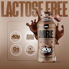 REDCON1 MRE RTD Milk Chocolate label close-up emphasizes 40g of whole food protein