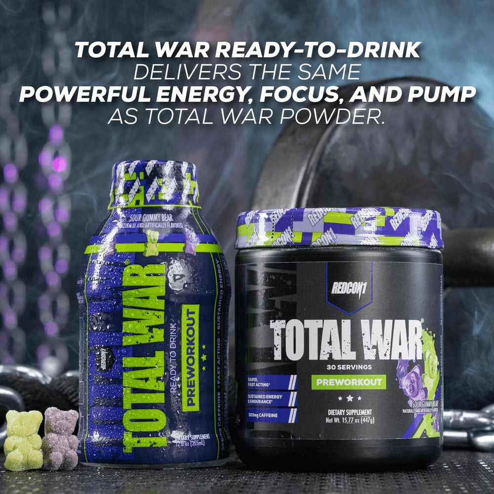 REDCON1 Total War Baja Bomb label closeup reveals caffeine details