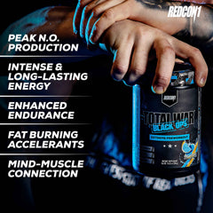 Bold REDCON1 packaging signaling preworkout ritual and intensity
